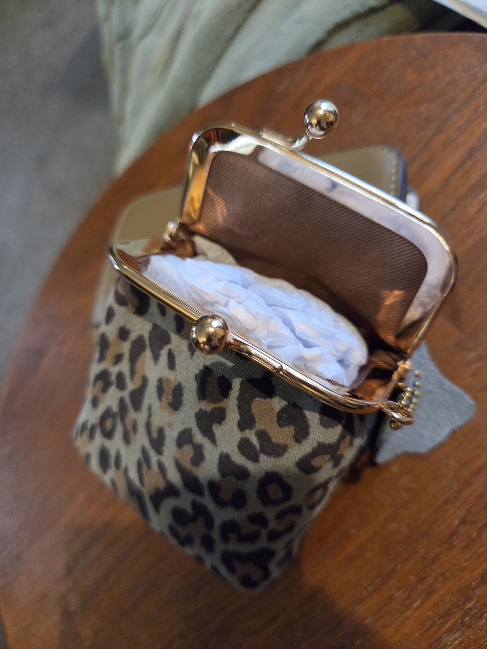 Leopard Print Mini Kiss-Lock Coin Purse - Gray Leopard - Picture 3 of 6